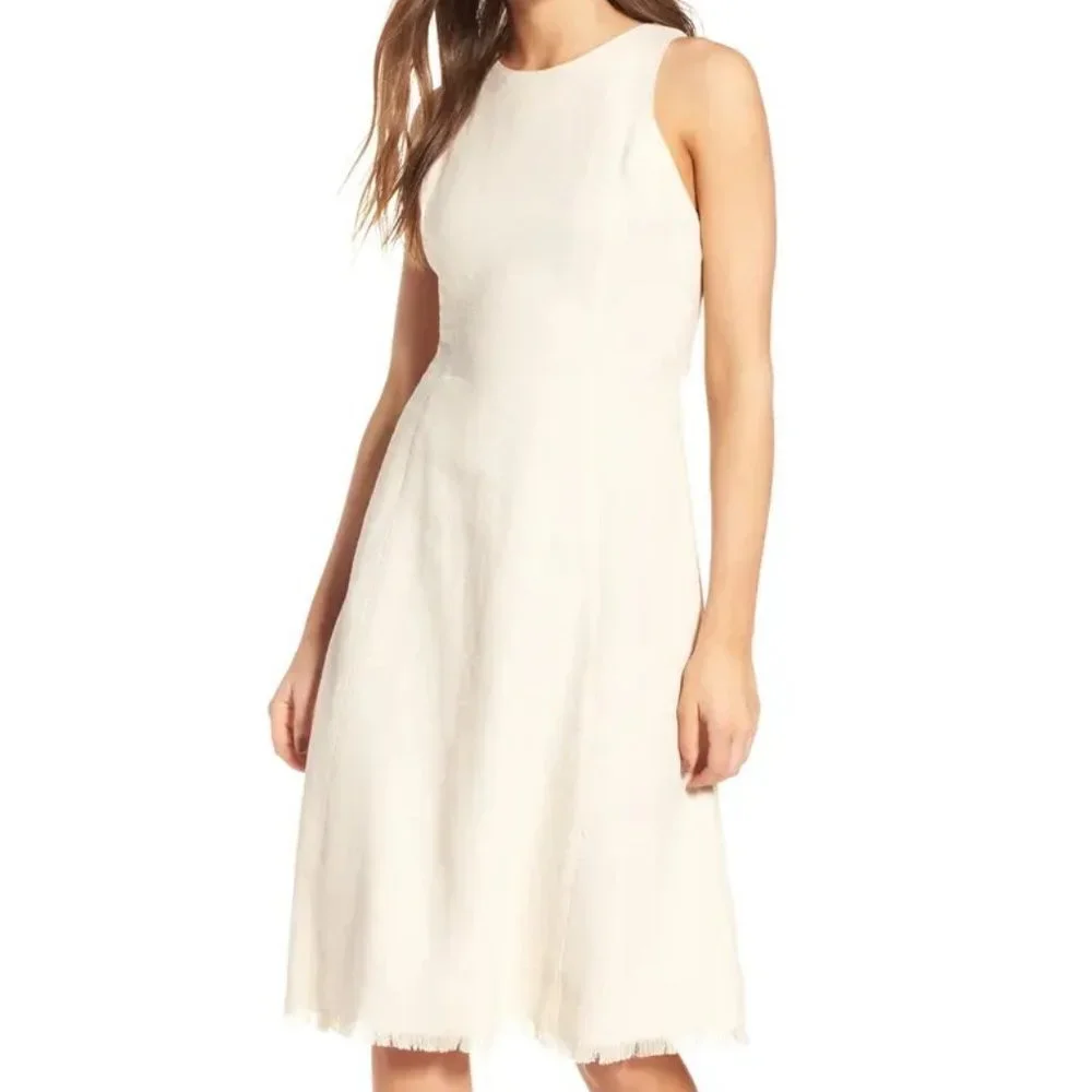 Astr Eugenia Tweed Midi Dress, Beige, Women's, Medium Astr Eugenia Tweed Midi Dress, Beige, Women's, Medium